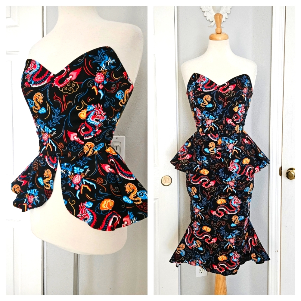 PUG Pinup Couture Black Dragon Peplum Bustier | Pinup Top | Pinup Girl Clothing